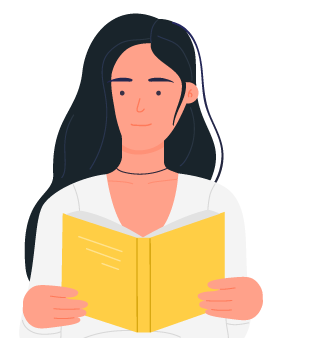 Ilustración de mujer leyendo nuestra información para mayor conocimiento de sus derechos
